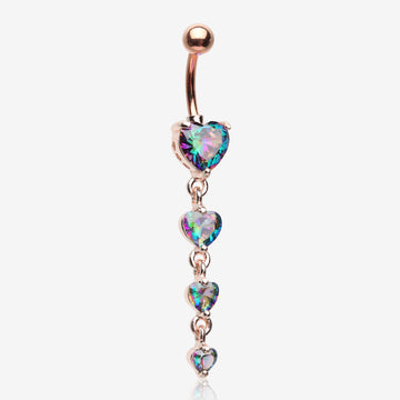 Rose Gold Brilliant Heart Sparkle Cascade Chandelier Belly Button Ring-Vitrail Medium